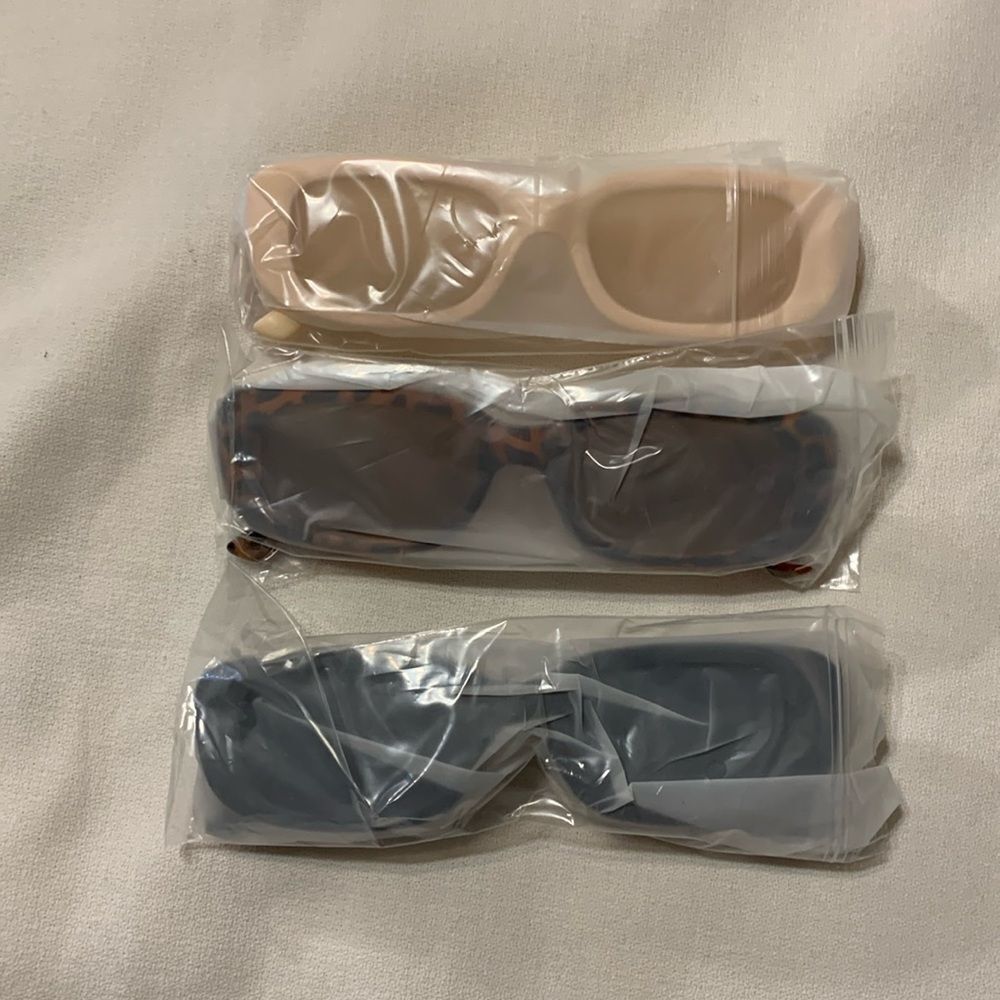 BUNDLE Trendy Rectangle Sunglasses 3pk: black, light pink/cream & animal print